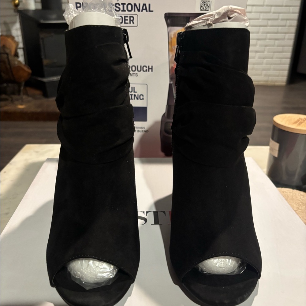 JustFab Black Peep-Toe Ankle Booties